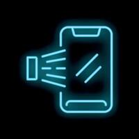 Neon icon of smartphone scanning qr code on black background vector