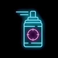 Glowing neon line spray can aiming at target icon isolated on black background illustration vector