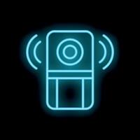 Neon icon of mobile phone sending signal on black background vector