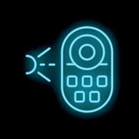 Neon icon of remote control emitting infrared light signal vector