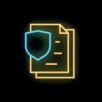 Neon icon of shield protecting documents for data security concept vector