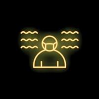 Neon sign showing man wearing protective mask with air flow around him vector