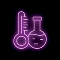 Neon sign representing chemical experiment with erlenmeyer flask and thermometer vector