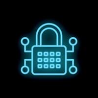 Neon padlock icon representing online security and data protection vector