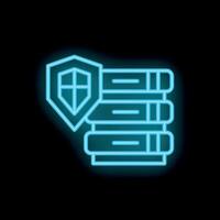 Neon icon of shield protecting books representing data security vector