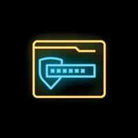 Neon webpage folder icon with password protected shield vector
