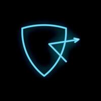 Neon cyber security shield protecting from arrow attack vector