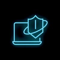 Neon shield protecting laptop signifying cybersecurity concept vector