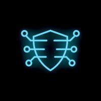 Neon cyber security shield protecting digital information with nodes vector