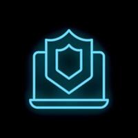 Neon icon of shield protecting laptop for cyber security concept vector
