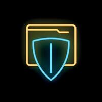 Neon shield protecting website data for online security vector