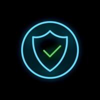 Neon shield showing security check mark symbol in circle frame vector