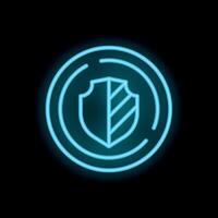 Neon shield icon glowing on dark background representing security vector