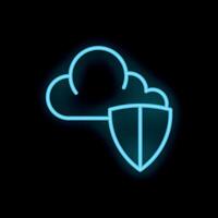 Neon icon of cloud computing security with shield protecting data vector