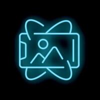 Neon icon of smartphone displaying image with swirling shapes vector