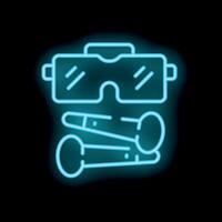 Neon sign representing virtual reality gaming with headset and controllers vector