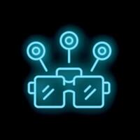 Neon icon of vr glasses emitting light beams representing virtual reality experience vector