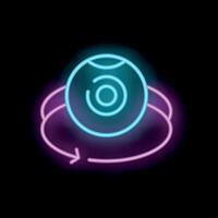 Neon sign of a surveillance camera rotating showing concept of security vector