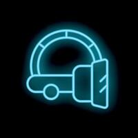 Neon icon of a self driving vehicle using a sensor to scan the road vector