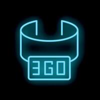 Neon 360 degrees view virtual reality glasses icon glowing on black background vector