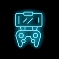 Neon sign of smartphone holding game controller for mobile gaming vector