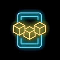 Neon icon of smartphone showing blockchain technology vector