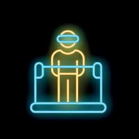 Neon icon of a man wearing vr headset running on a treadmill vector