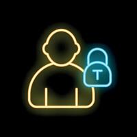 Neon icon of person with padlock representing secure account vector
