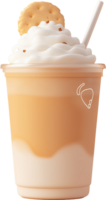A cup of ice cream with whipped cream and a cookie png