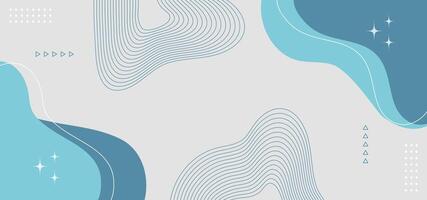 Abstract minimalist blue and gray pastel color and wavy lines geometric background. illustration vector