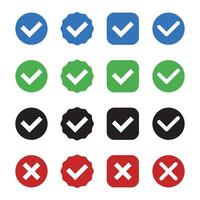 Checkmark icons blue,green,black and red right and wrong choices on isolated white background. Check mark true and false symbol tick sign. Approved symbol. vector
