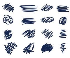 Abstract blue pen sketch random scribbles set isolated on white background hand- drawn. illustration vector