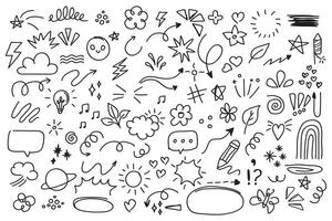 Set of cute pen line doodle element isolated on white background. Hand drawn doodle style collection. vector