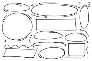 Hand drawn doodle style collection of circles,arrows,rectangle,wave and shape collection. illustration vector
