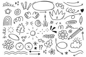Set of cute pen line doodle element . Hand drawn doodle style collection of heart, arrows, scribble, speech bubble, star. vector