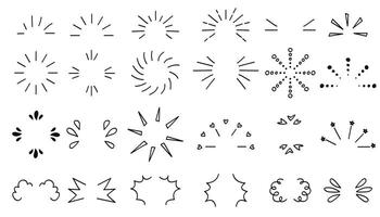 Doodle line sparkles and rays. Hand- drawn explosion lines confetti, sun burst, decorative effect surprise elements. Sketch comic celebrating splash and sign. vector