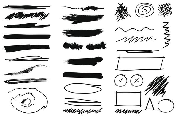 Black marker scribble collection.Hand-drawn illustration