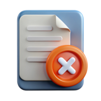 3D Rendered Document Rejection File, Delete, Cancel, Error, Icon, Cross, Button, Interface, Applicat png