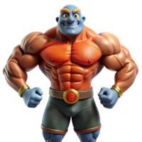 Powerful cartoon bodybuilder, strong muscleman character for animation, game, or mascot design. Ideal for fitness, health, and strength themed projects, adding a vibrant and playful touch. png