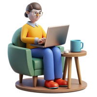 Adorable 3D Cartoon Character Working on Laptop, Perfect for Websites, Blogs, and Presentations on Productivity and Remote Work png