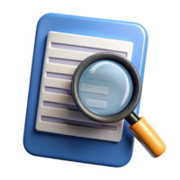 3D Render of Magnifying Glass Examining Document Icon for Website and App Design, User Interface, and Digital Marketing Materials png