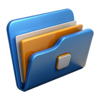 3D Render of a Blue Folder Icon with Stacked Documents, Ideal for Software Interfaces and Digital Asset Management Systems png