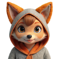 Adorable 3D Render of a Fox in a Hoodie Perfect for Children s Books, Cartoons, and Animation Projects png