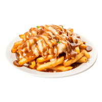Delicious Poutine with Cheese Curds and Gravy on transparent background png