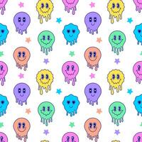 Seamless pattern with colorful melting emoticons on white background. vector