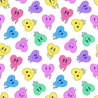 Seamless pattern with melting hearts in cartoon style on white background. vector
