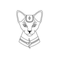 Egyptian cat in linear style on a white background. vector