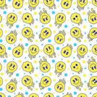 Seamless pattern with yellow melting emoticons on white background. vector