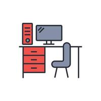 desk icon. .Editable stroke.linear style sign for use web design,logo.Symbol illustration. vector