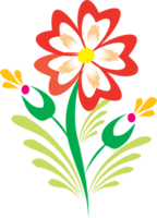 Bright and colorful flower illustration featuring red bloom with yellow and green accents, perfect for adding cheerful touch to any design png